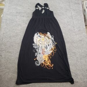 S-Twelve Dress Womens XS Black Maxi Tank‎ V-neck Graphic Sleeveless Rhinestone